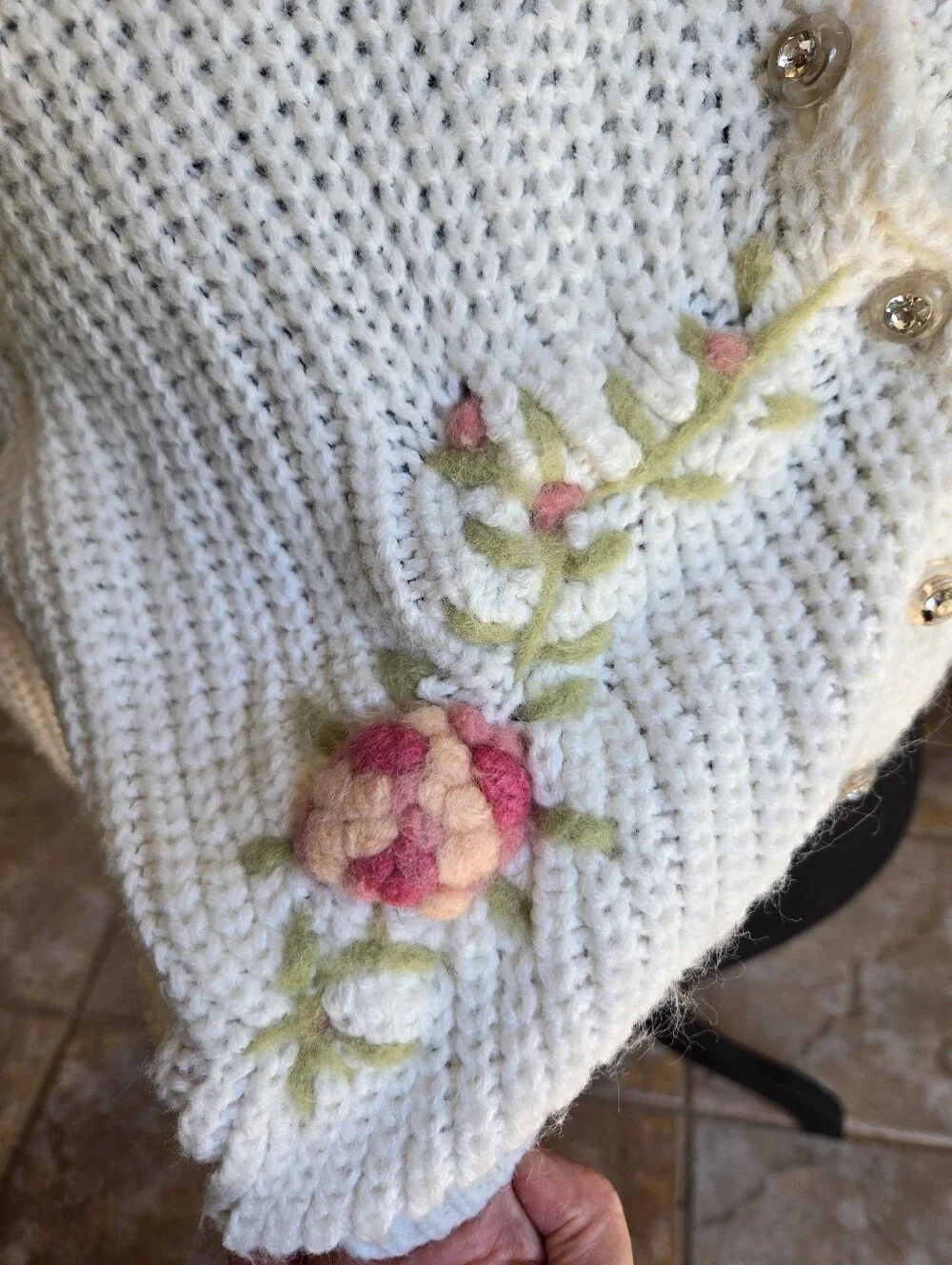 Vintage 50s Cropped Floral Embroidered Cardigan - Picture 4 of 7